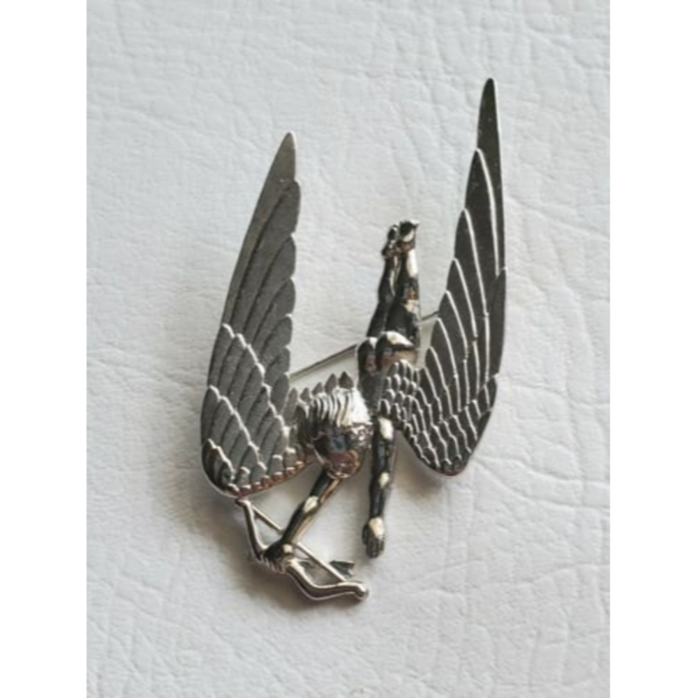Vintage Rare JJ Flying Cupid Silver Tone Brooch Pin